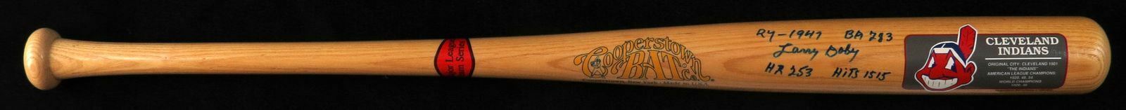 RARE Larry Doby Signed Heavily Inscribed Career Stats Cooperstown Bat JSA COA