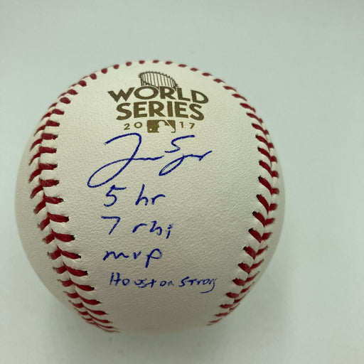 George Springer Signed Heavily Inscribed STATS 2017 World Series Baseball