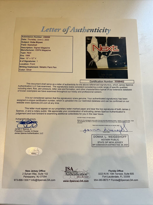 Kobe Bryant Signed 1998 ESPN First Ever Magazine JSA COA Auto