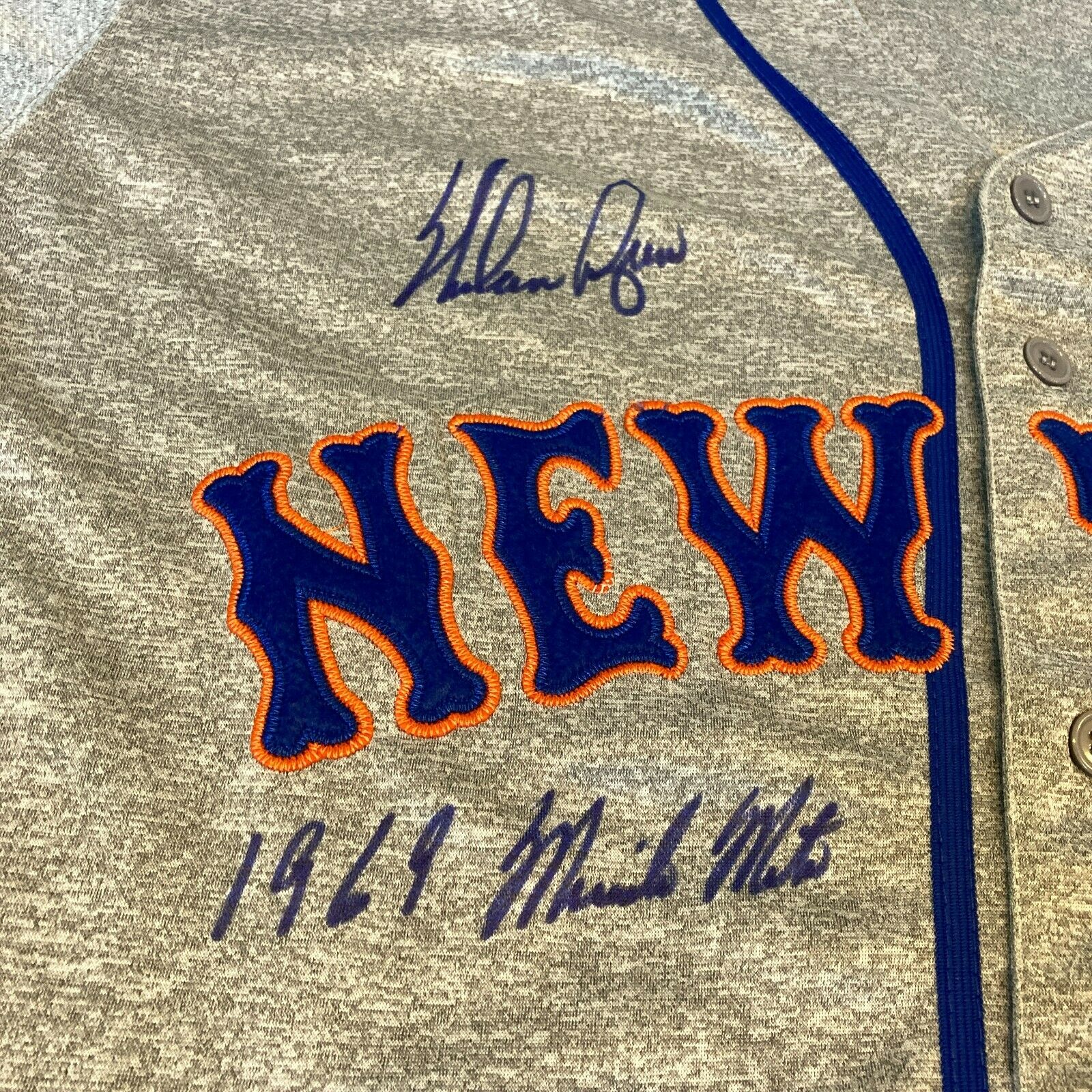 Nolan Ryan signed 69 WS Champs/Miracle Mets 1969 Mitchell & Ness Mets  Jersey