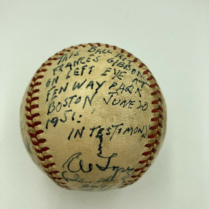 Extraordinary 1951 Indians Signed Game Used Baseball Hit Fan In Eye JSA COA