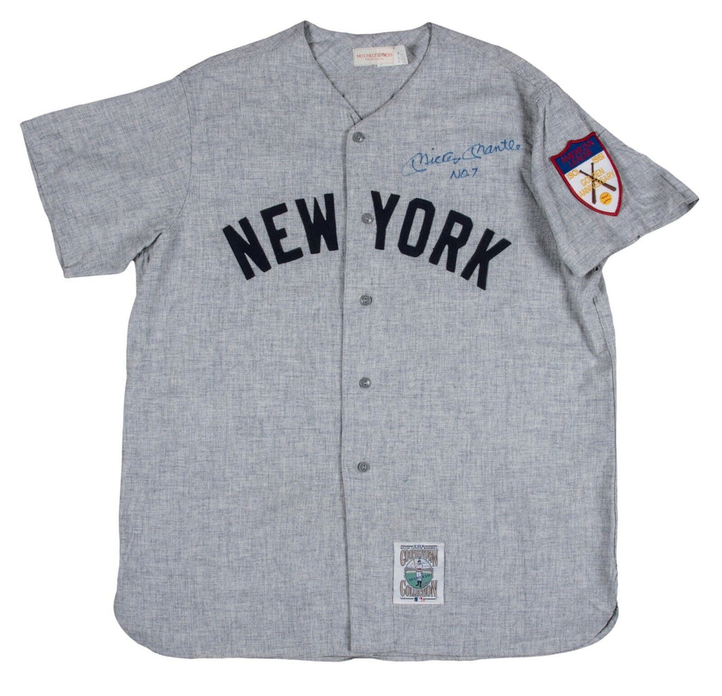 Mickey Mantle Signed Mitchell & Ness 1951 Yankees Throwback Jersey  Inscribed No 7 (PSA LOA & Beckett LOA)