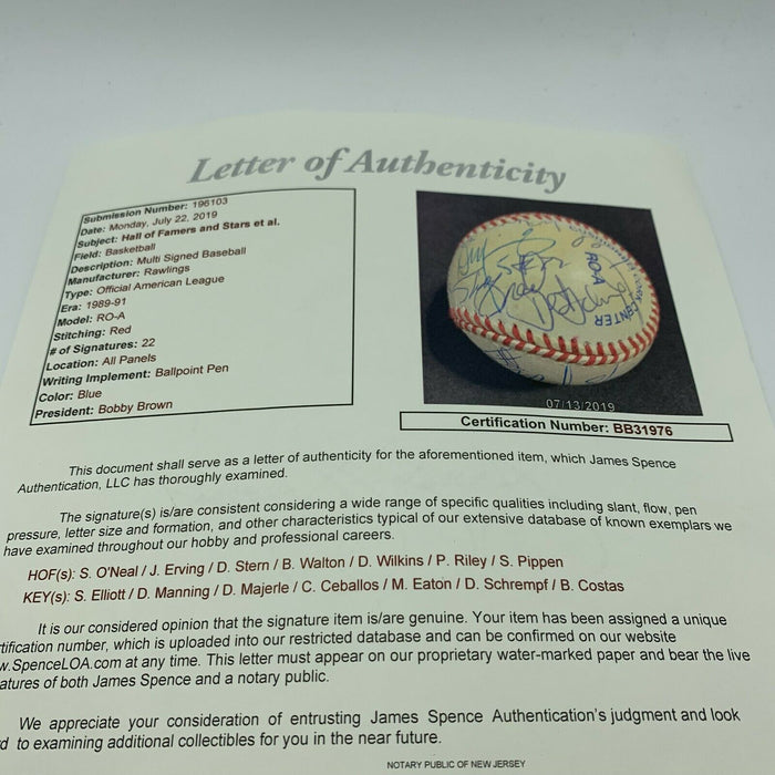 Shaquille O'Neal Julius Erving Scottie Pippen NBA Legends Signed Baseball JSA