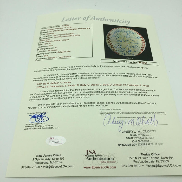 1973 Oakland A's Athletics World Series Champs Team Signed Baseball With JSA COA