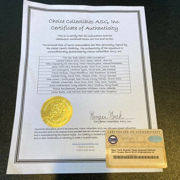 Stunning 2011 New York Giants Super Bowl Champs Team Signed Helmet Steiner COA