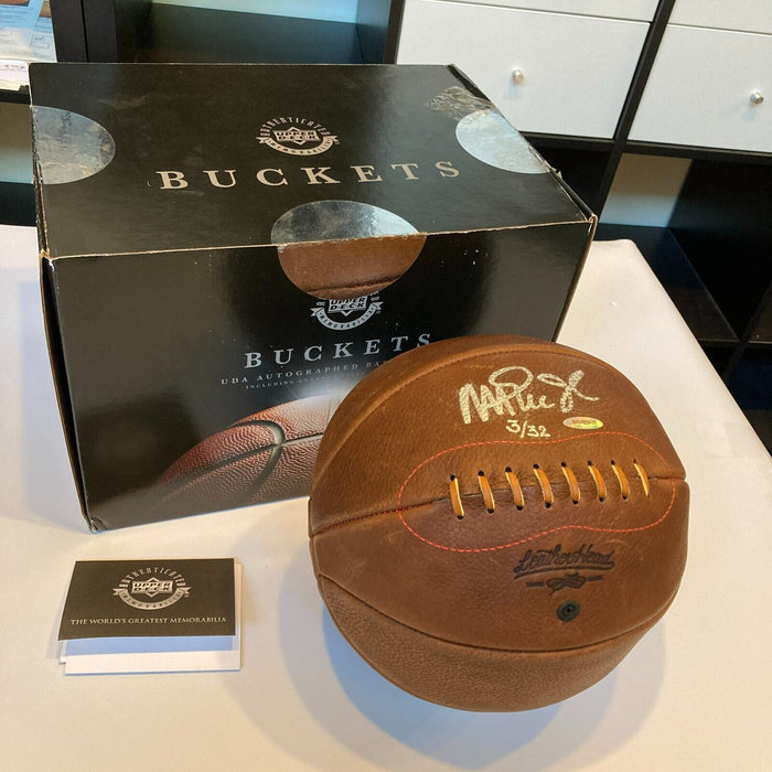 Magic Johnson Signed Naismith Leatherhead Basketball #3/32 UDA Upper Deck COA