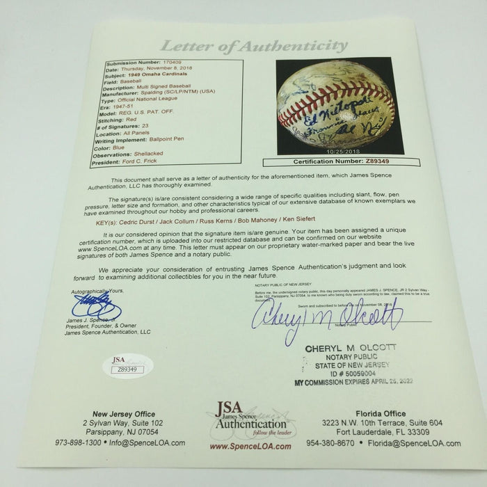 Rare Cedric Durst Team Signed National League Baseball 1927 Yankees With JSA COA