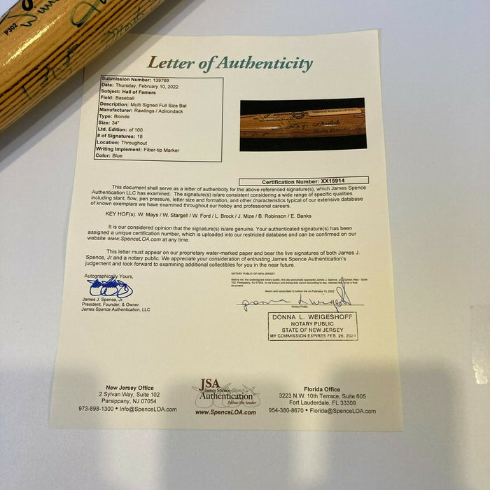 Willie Mays Ernie Banks Hall Of Fame Multi Signed Baseball Bat With JSA COA