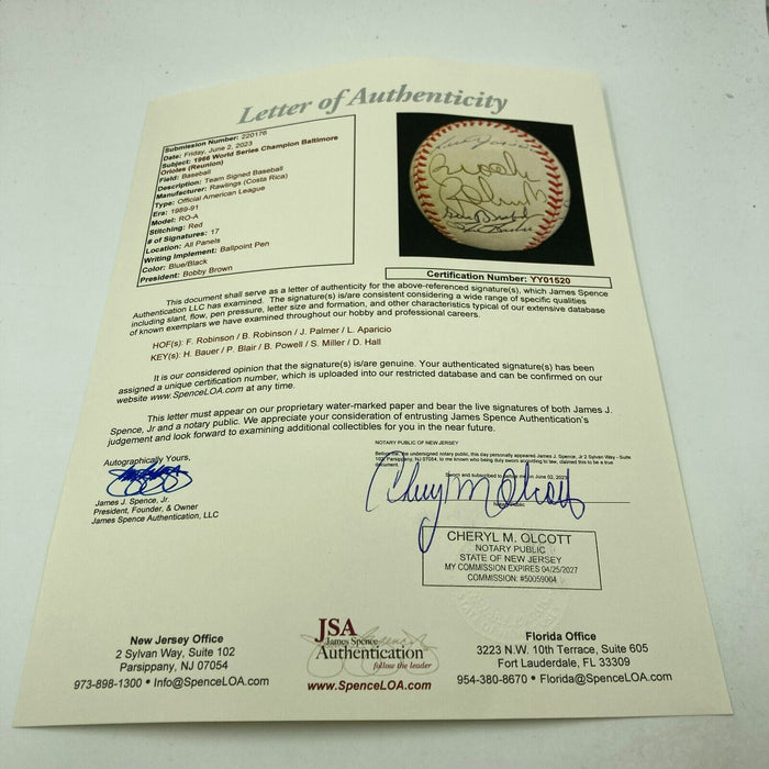 1966 Baltimore Orioles World Series Champs Team Signed AL Baseball With JSA COA