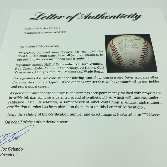 3000 Hit Club Signed Baseball Carl Yastrzemski George Brett 9 Sigs PSA DNA COA