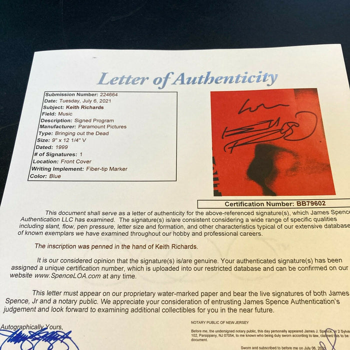 Keith Richards Signed Paramount Program With JSA COA