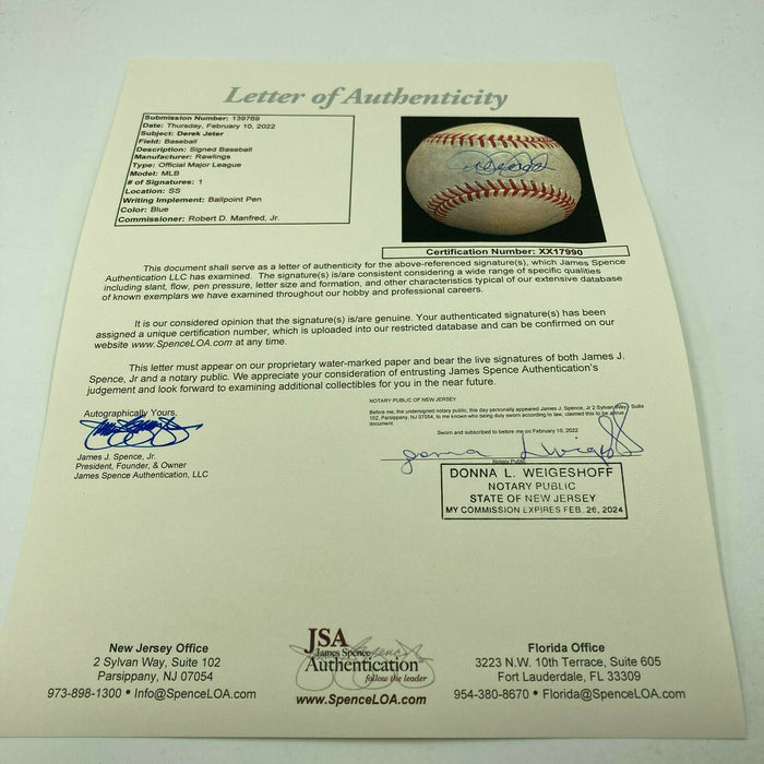 Derek Jeter Signed Game Used Official Major League Baseball With JSA COA