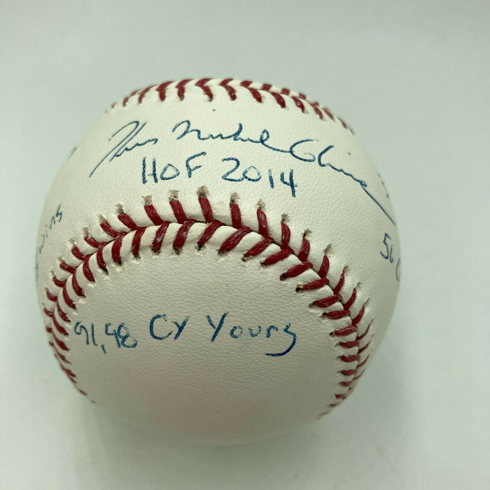 Tom Glavine Signed Heavily Inscribed Stat MLB Baseball With JSA COA