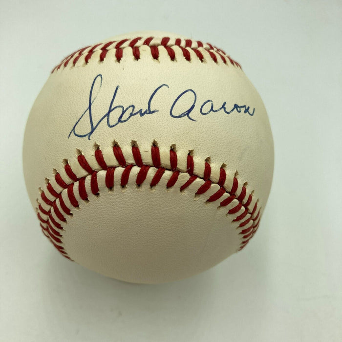 Nice Hank Aaron Signed Official National League Baseball PSA DNA COA