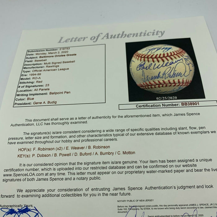 Baltimore Orioles Hall Of Fame Greats Signed Baseball Brooks & Frank Robinson
