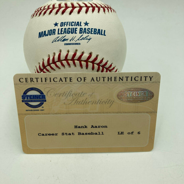 Mint Hank Aaron Signed Major League Stat Baseball Steiner COA