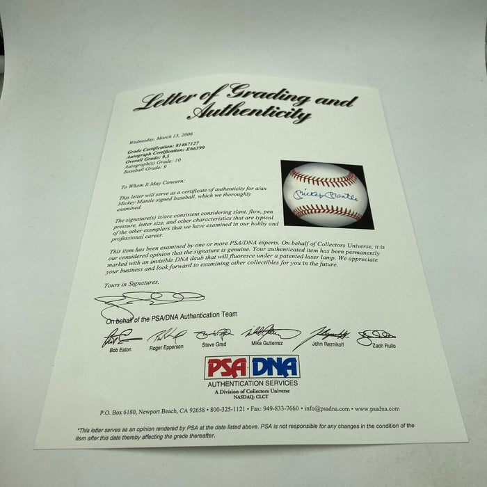 Mickey Mantle Signed American League Baseball PSA DNA Auto Graded GEM MINT 10