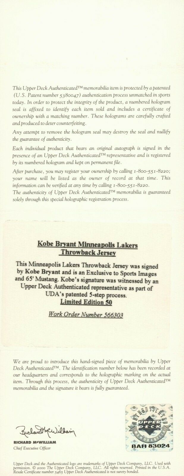 UDA Kobe Bryant Autographed 1959-1960 ltd ed. Lakers Throwback Jersey #9/108