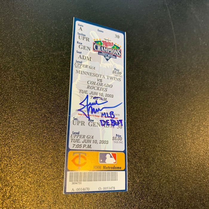 Justin Morneau Signed MLB Debut First Game 2003 Minnesota Twins Ticket JSA COA
