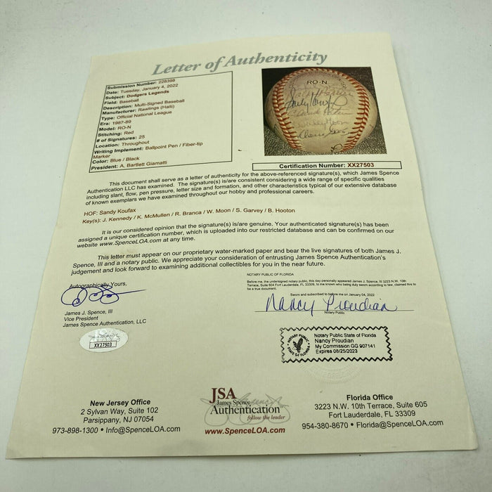 Sandy Koufax Los Angeles Dodgers Legends Signed Baseball 25 Signatures JSA COA