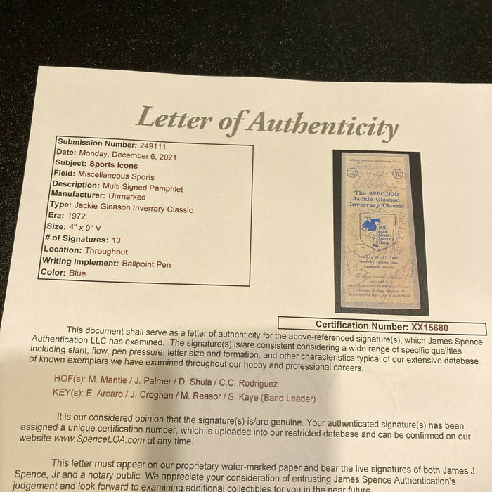 Mickey Mantle Eddie Arcaro Jackie Gleason Golf Classic Signed Program JSA COA