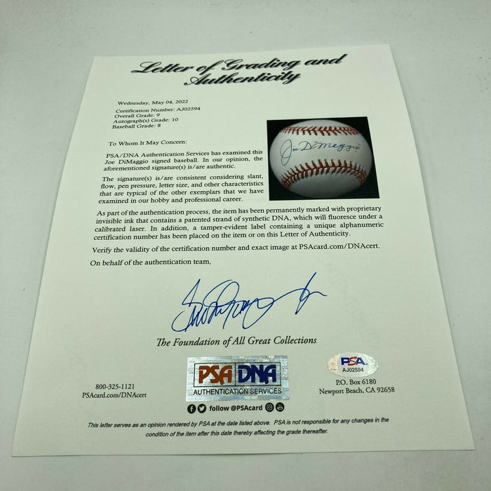 Beautiful Joe Dimaggio Signed Baseball Auto PSA DNA Graded Gem MINT 10