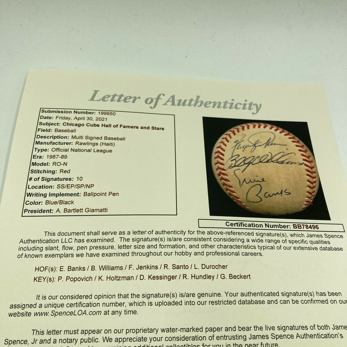 1969 Chicago Cubs Team Signed Baseball Ernie Banks Billy Williams JSA COA