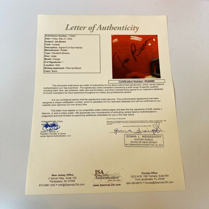 Jim Brown Signed Cleveland Browns Full Size Riddell Authentic Helmet JSA COA