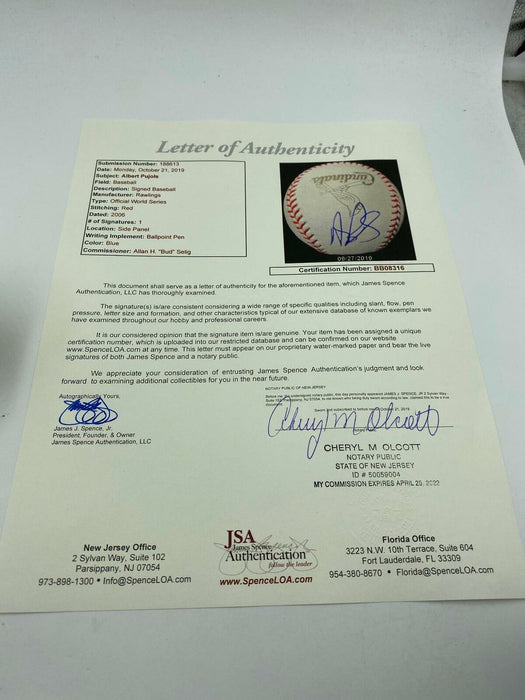Albert Pujols Signed Official 2006 World Series Baseball JSA COA