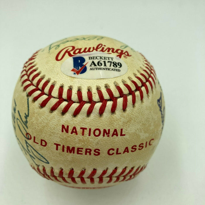 Hall Of Fame Multi Signed Cracker Jack Old Timers Game Baseball Beckett COA