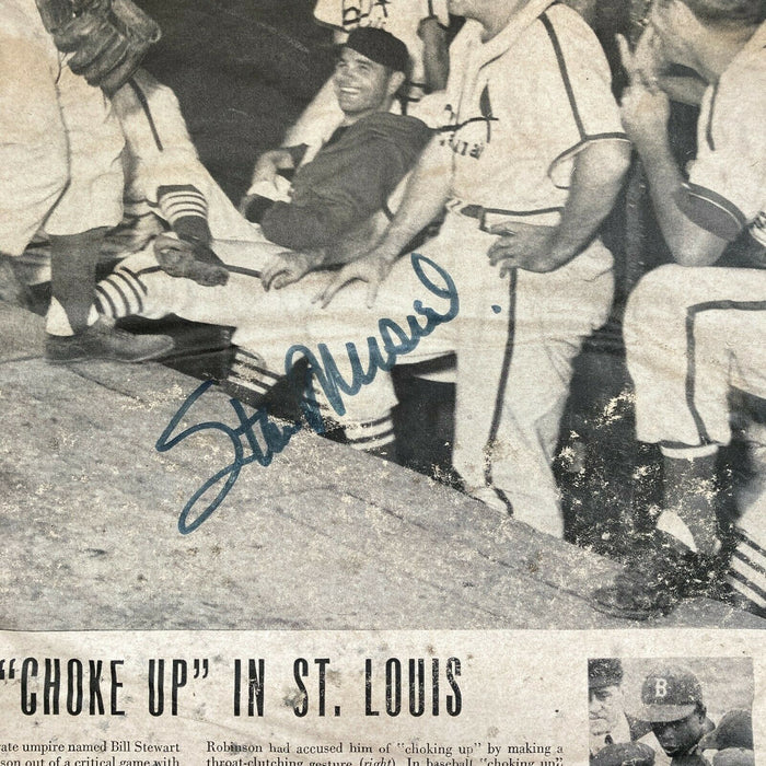Vintage Stan Musial Signed Large 1940's Newspaper Photo With Jackie Robinson
