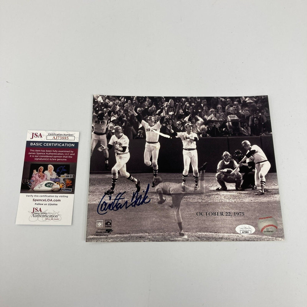 Carlton Fisk Signed October 22, 1975 World Series Home Run 8x10 Photo JSA COA