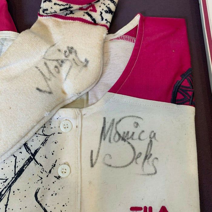 Monica Seles Signed Match Worn Game Used Tennis Shirt, Skirt & Socks JSA COA