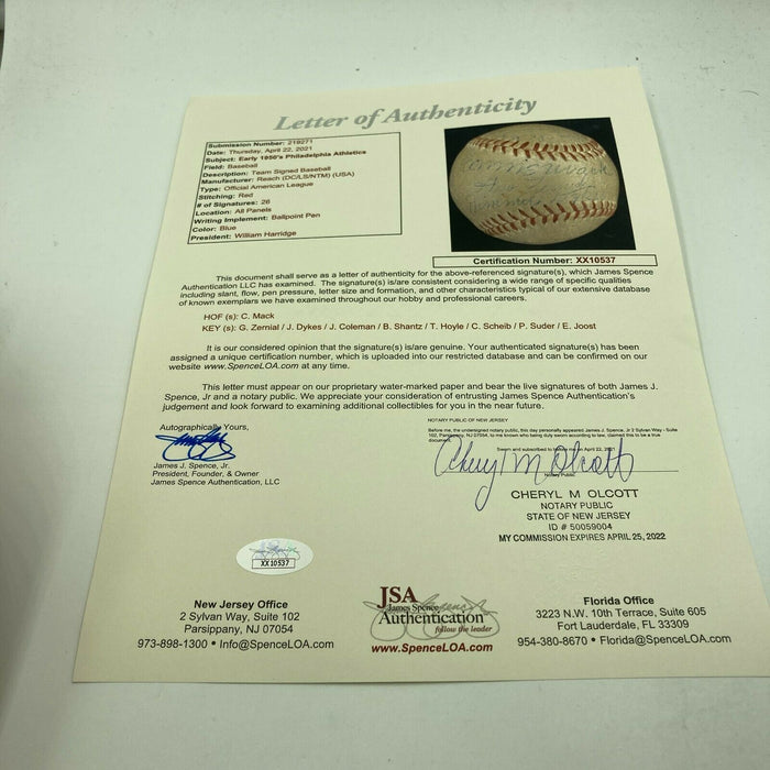 Connie Mack 1950's Philadelphia Athletics Team Signed Baseball With JSA COA