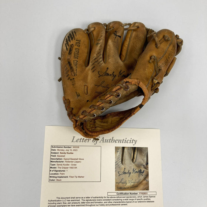 Sandy Koufax Signed 1950's Game Model Baseball Glove JSA COA