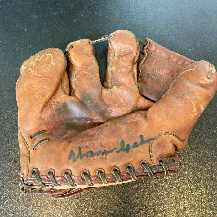 Warren Spahn Signed 1940's Game Model Baseball Glove With JSA COA