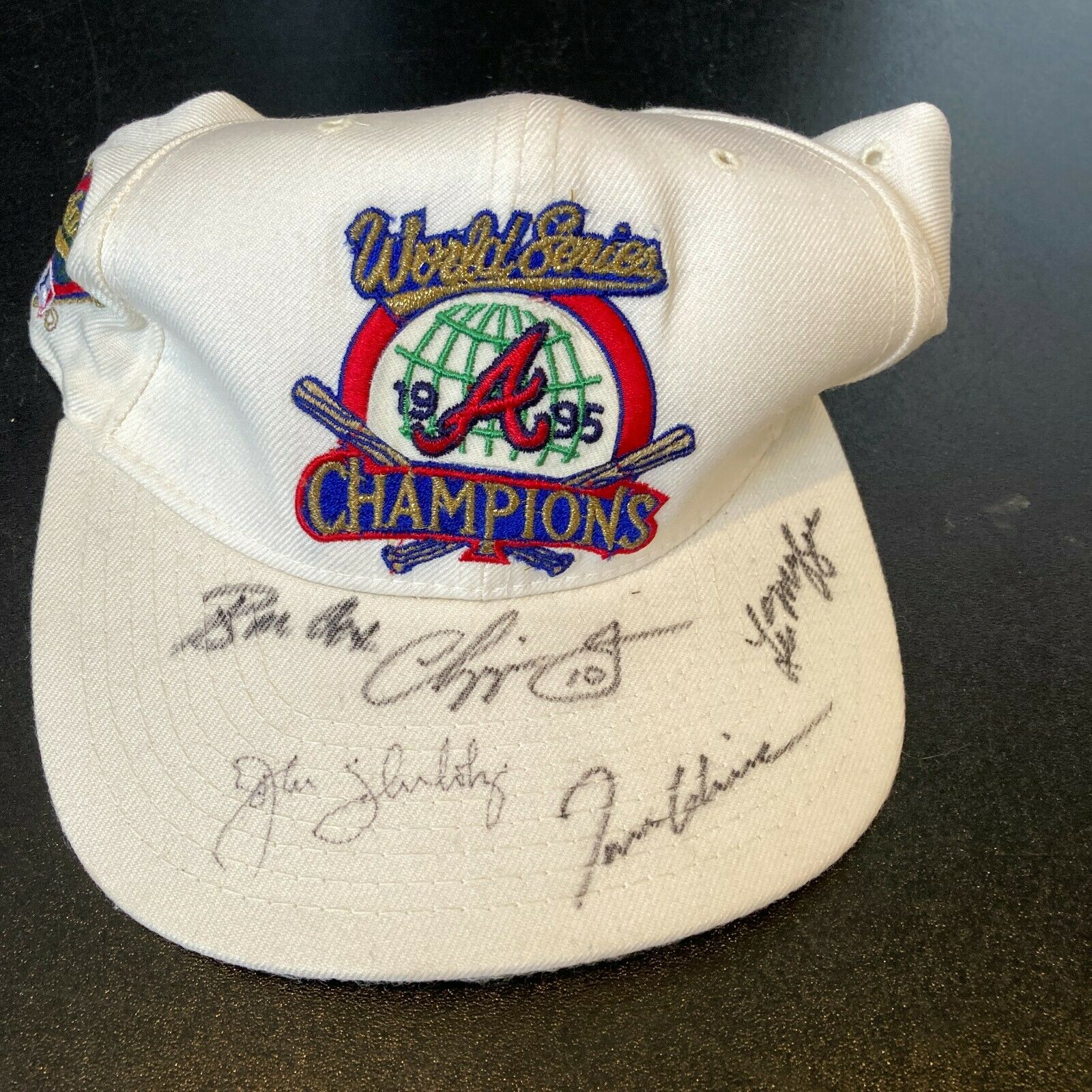 1995 Atlanta Braves World Series Champs Multi Signed Hat Chipper