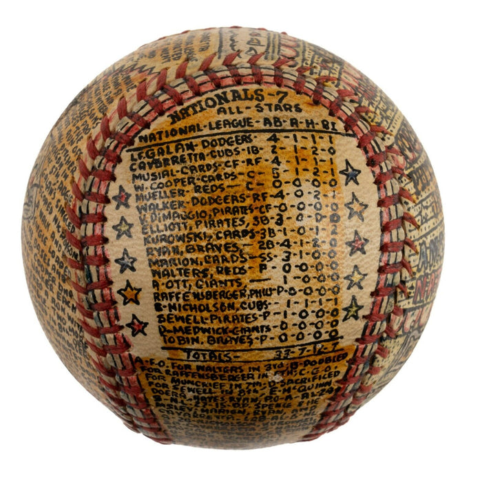 Beautiful 1944 All Star Game Hand Painted George Sosnak Folk Art Signed Baseball