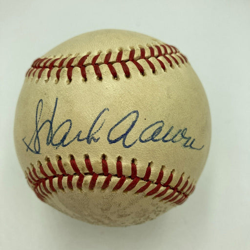 Hank Aaron Signed Vintage National League Feeney Baseball JSA COA