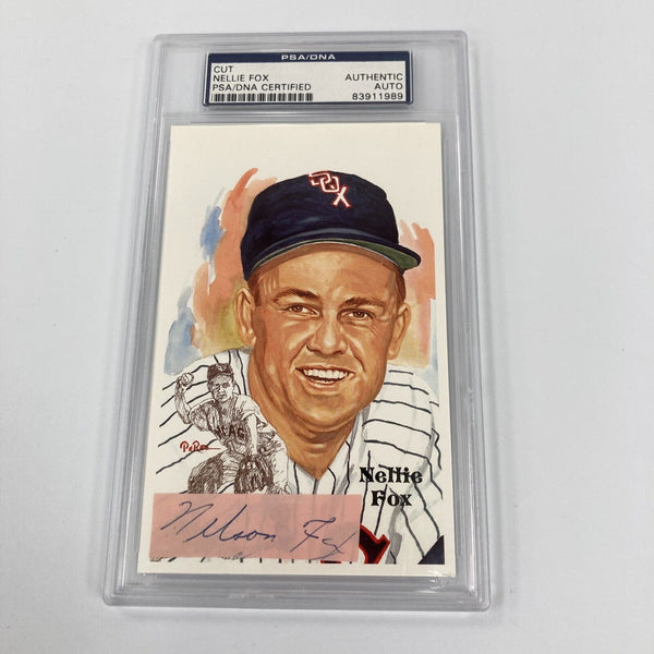 Nellie Fox Signed Hall Of Fame Perez Steele Postcard Cut Signature PSA DNA
