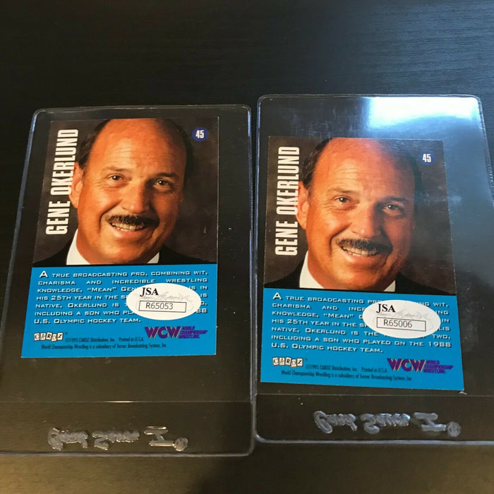 Lot Of (2) Mean Gene Okerlund WWE Signed Autographed Wrestling Cards JSA COA