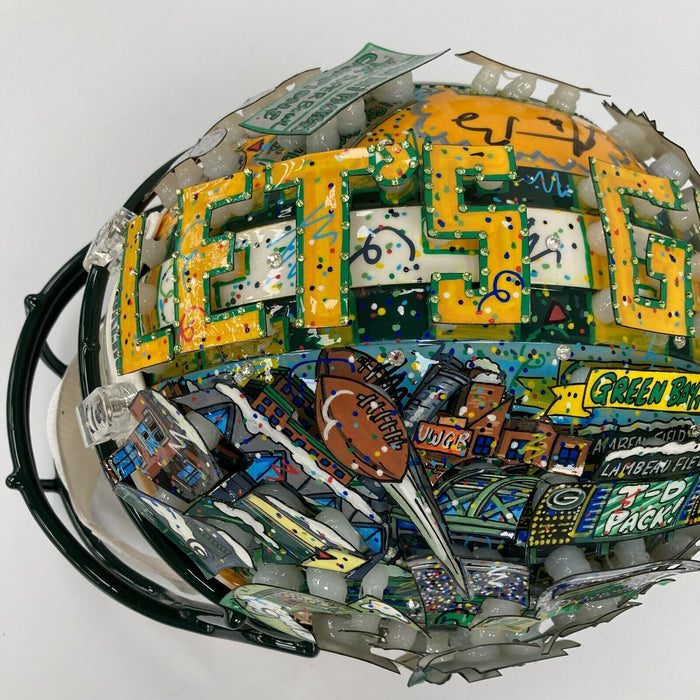 Beautiful Aaron Rodgers Signed Charles Fazzino Pop Art Green Bay Packers Helmet