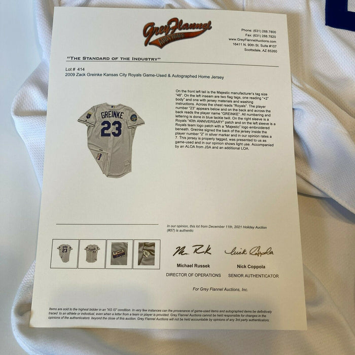 Lot Detail - 2009 Zack Greinke Kansas City Royals Game-Used & Autographed  Home Jersey