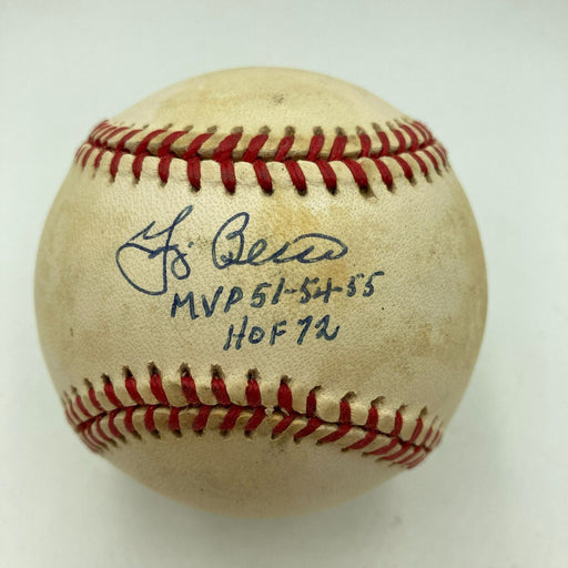 Yogi Berra "MVP 1951 1954 1955 HOF 1972" Signed American League Baseball JSA COA