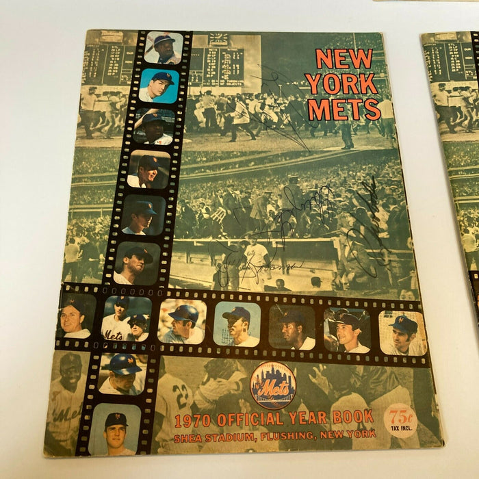Lot Of (3) 1970 New York Mets Signed Vintage Yearbooks