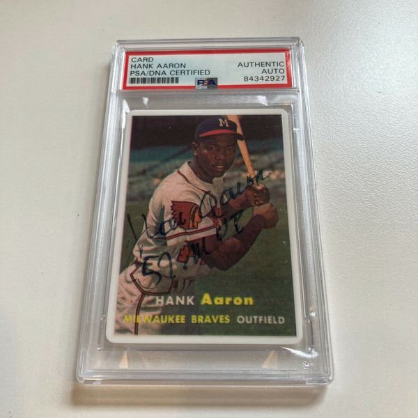 1957 Topps Hank Aaron "MVP"  Signed Porcelain Baseball Card PSA DNA