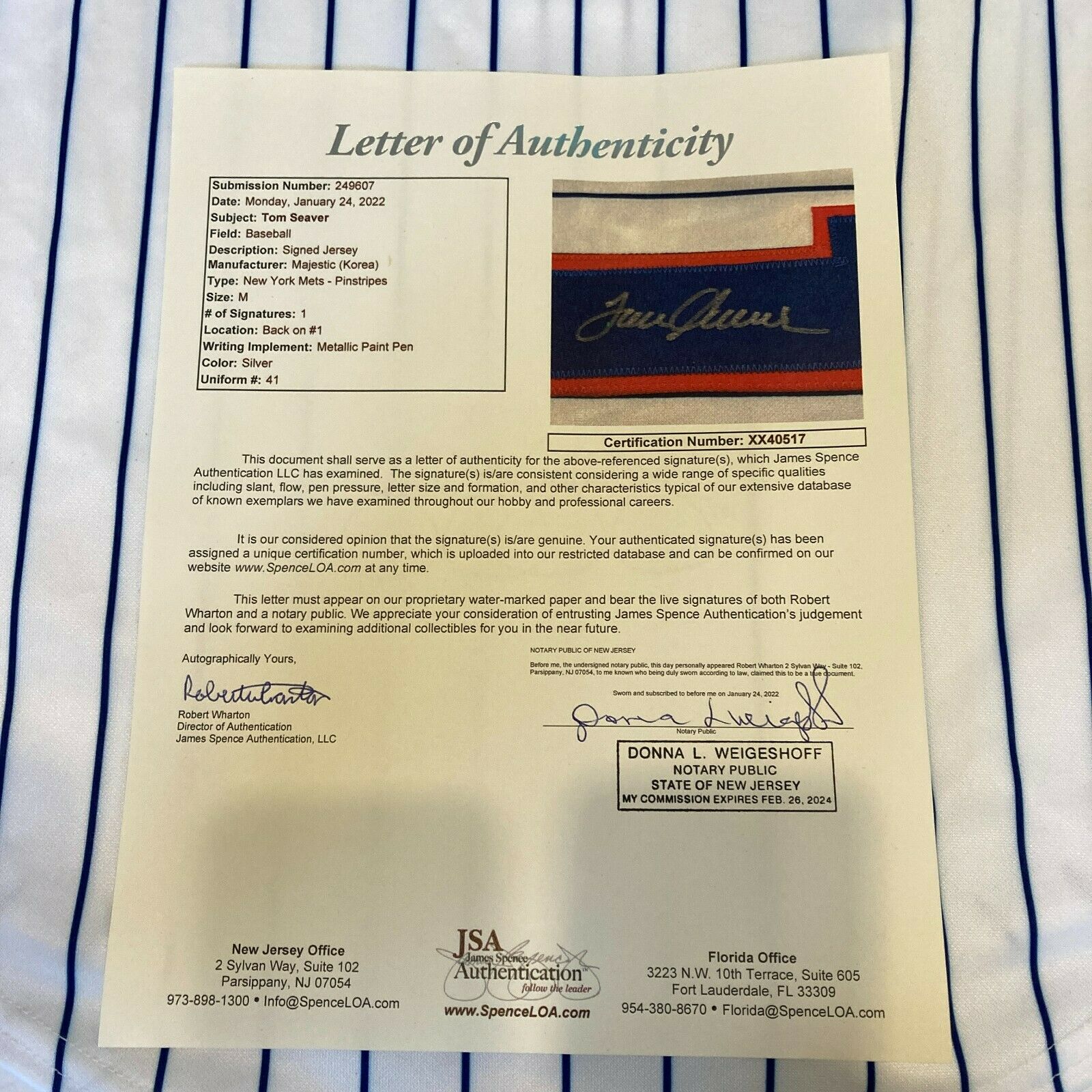 Tom Seaver Autographed New York Mets P/S Majestic Jersey w/ HOF 92- JSA W  Auth