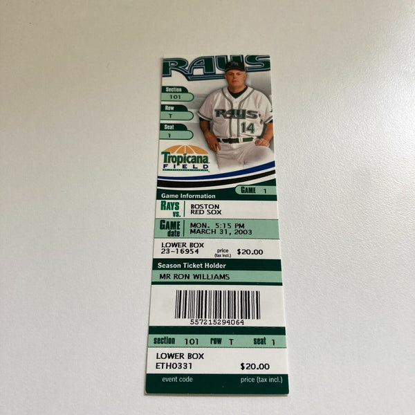 Rocco Baldelli MLB Debut First Game Original Ticket March 31, 2003