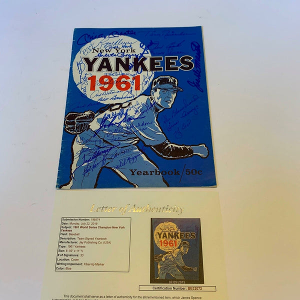 1961 New York Yankees WS Champs Team Signed Yearbook 34 Sigs Mickey Mantle JSA