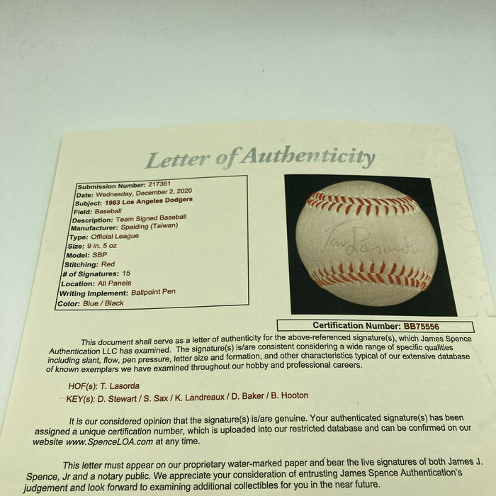 1983 Los Angeles Dodgers Team Signed Baseball With JSA COA NL West Champs